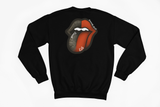 Black sweatshirt with Rolling Stones logo on a white background