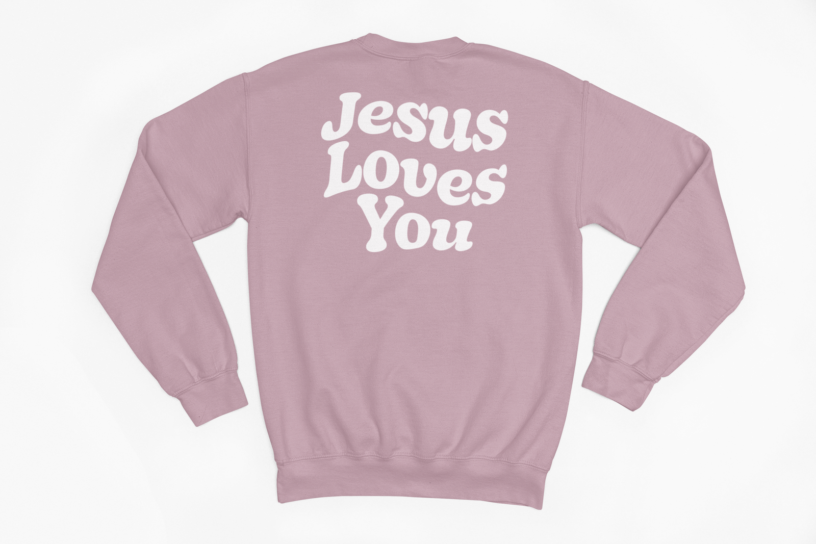 Bubble Letter Jesus Loves You crewneck sweatshirt in soft pastel tone