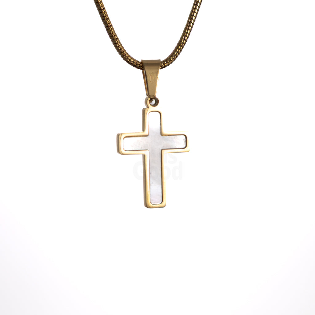 Gold Mother of Pearl Cross Necklace
