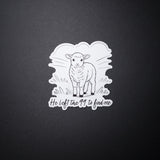 Christian sticker with hand drawn lamb and He left the 99 to find me message, perfect for laptops, tablets, notebooks, and other indoor surfaces.