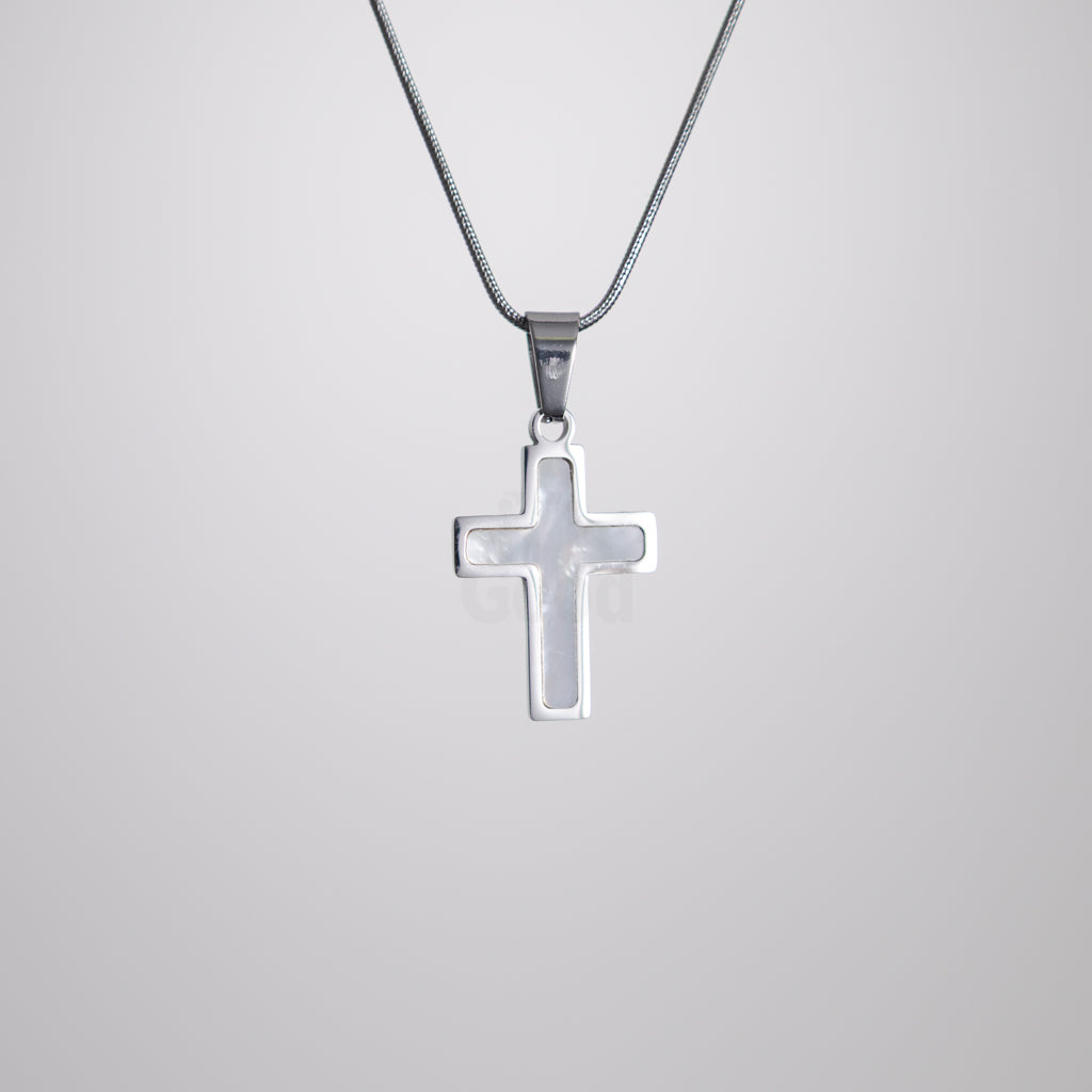 Silver Mother of Pearl Cross Necklace