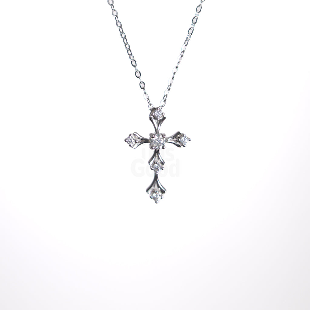 5 Stone Moissanite Diamond Cross Necklace