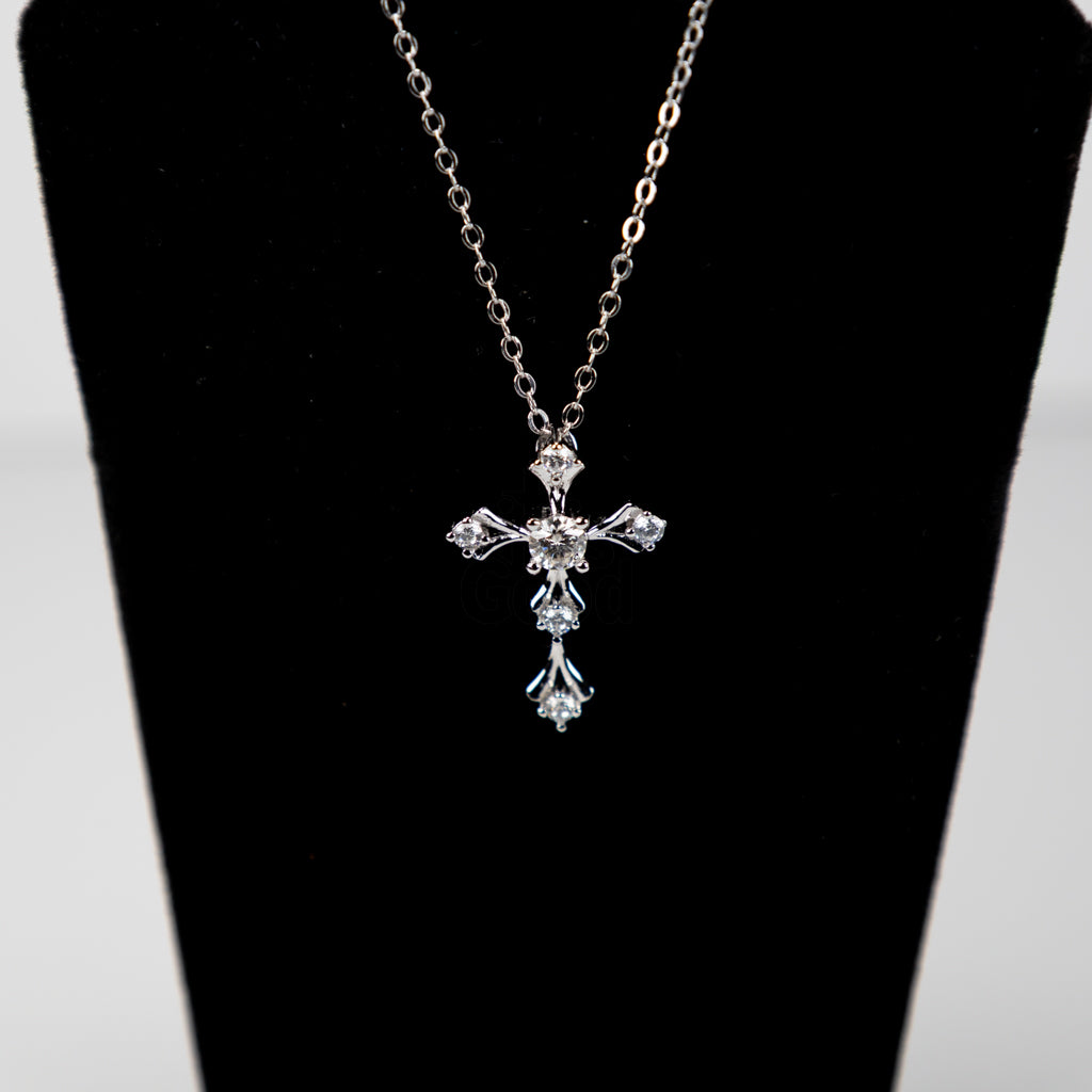 5 Stone Moissanite Diamond Cross Necklace