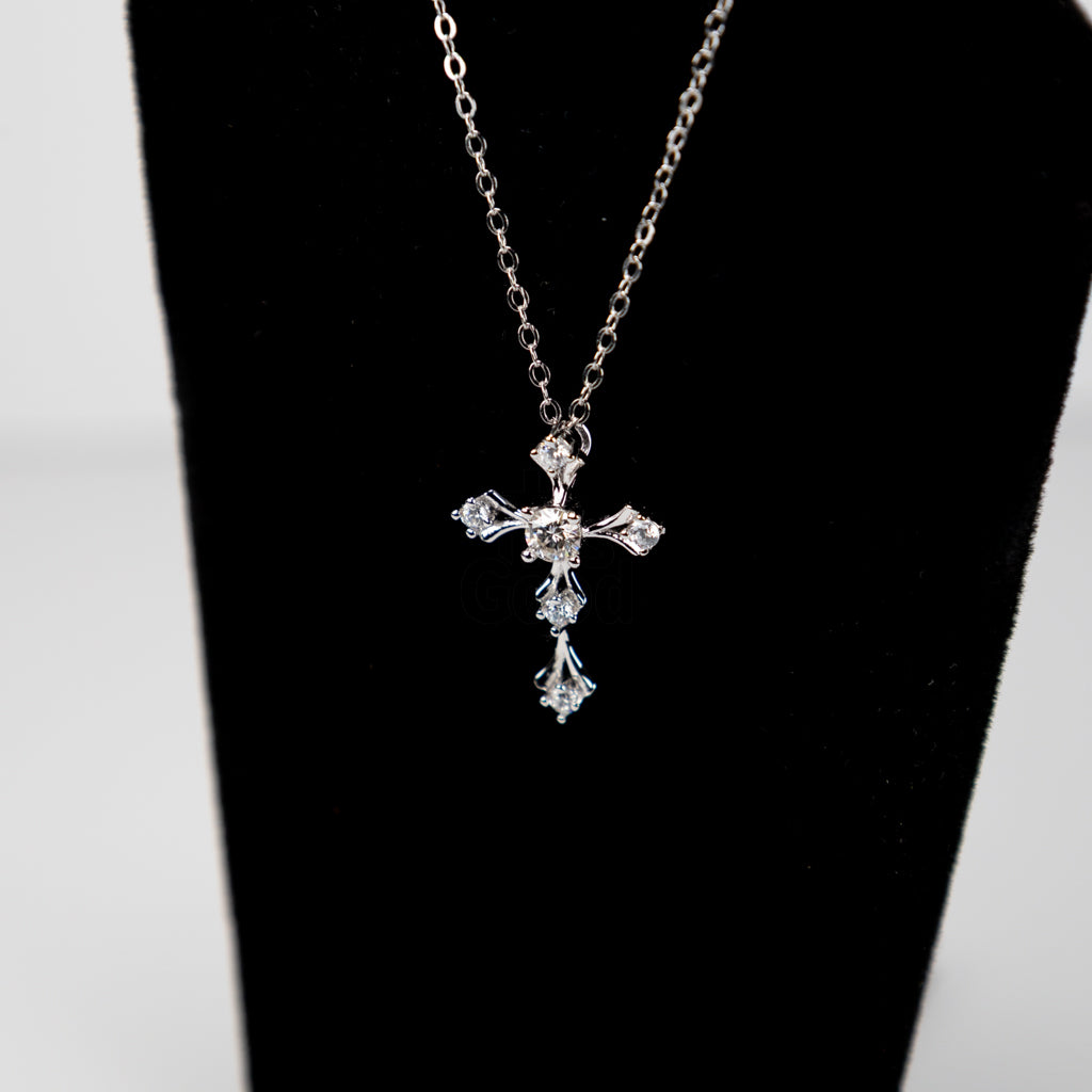 5 Stone Moissanite Diamond Cross Necklace