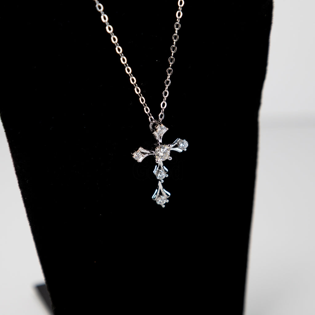 5 Stone Moissanite Diamond Cross Necklace