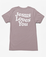 “Jesus Loves You Christian tee with retro white lettering”
“Christian shirt with large Jesus Loves You text on back and heart on front”
“Soft faith based tee featuring simple heart detail and bold message on back”