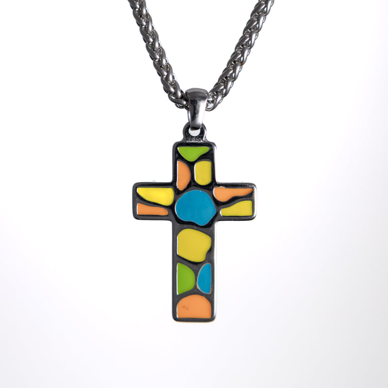 Stainless steel mosaic cross necklace with colorful enamel inlay
Christian cross pendant necklace made from stainless steel
Mosaic cross pendant on stainless steel chain