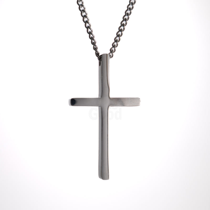Silver Minimal stainless steel cross necklace designed for everyday wear. Clean Christian jewelry with a timeless silhouette and durable finish.