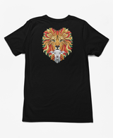 Back of black christian shirt with multicolor Lion and Lamb artwork
Front view black christian tee with kneeling at the cross it logo
Christian graphic tee featuring Lion of Judah and Lamb of God design